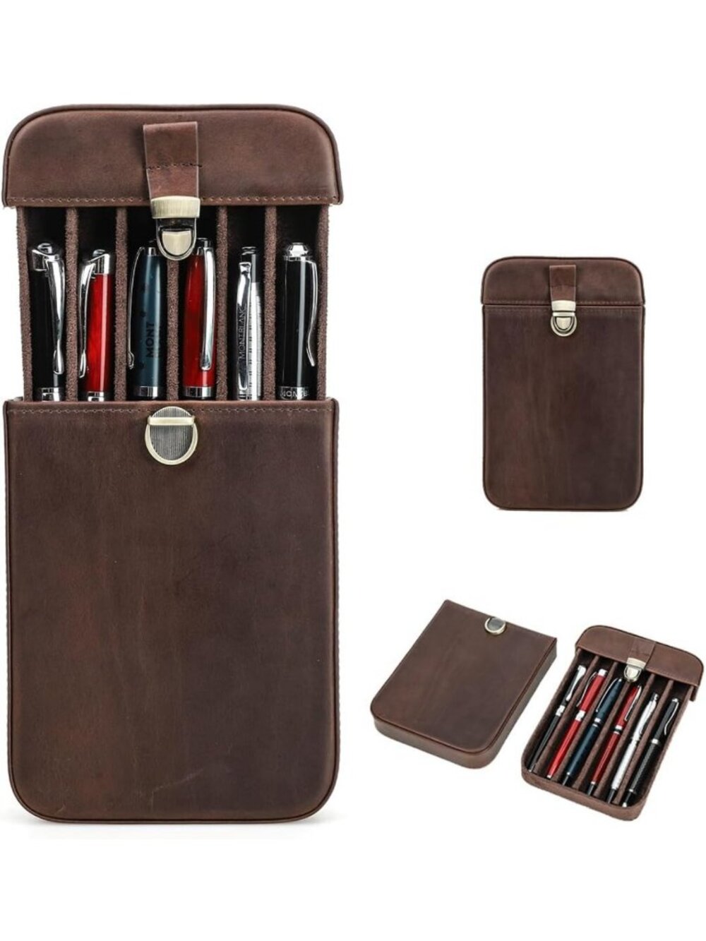 Vintage Full Grain Leather 6 Slot Pen Case | Fountain & Pencil Holder Travel Bag